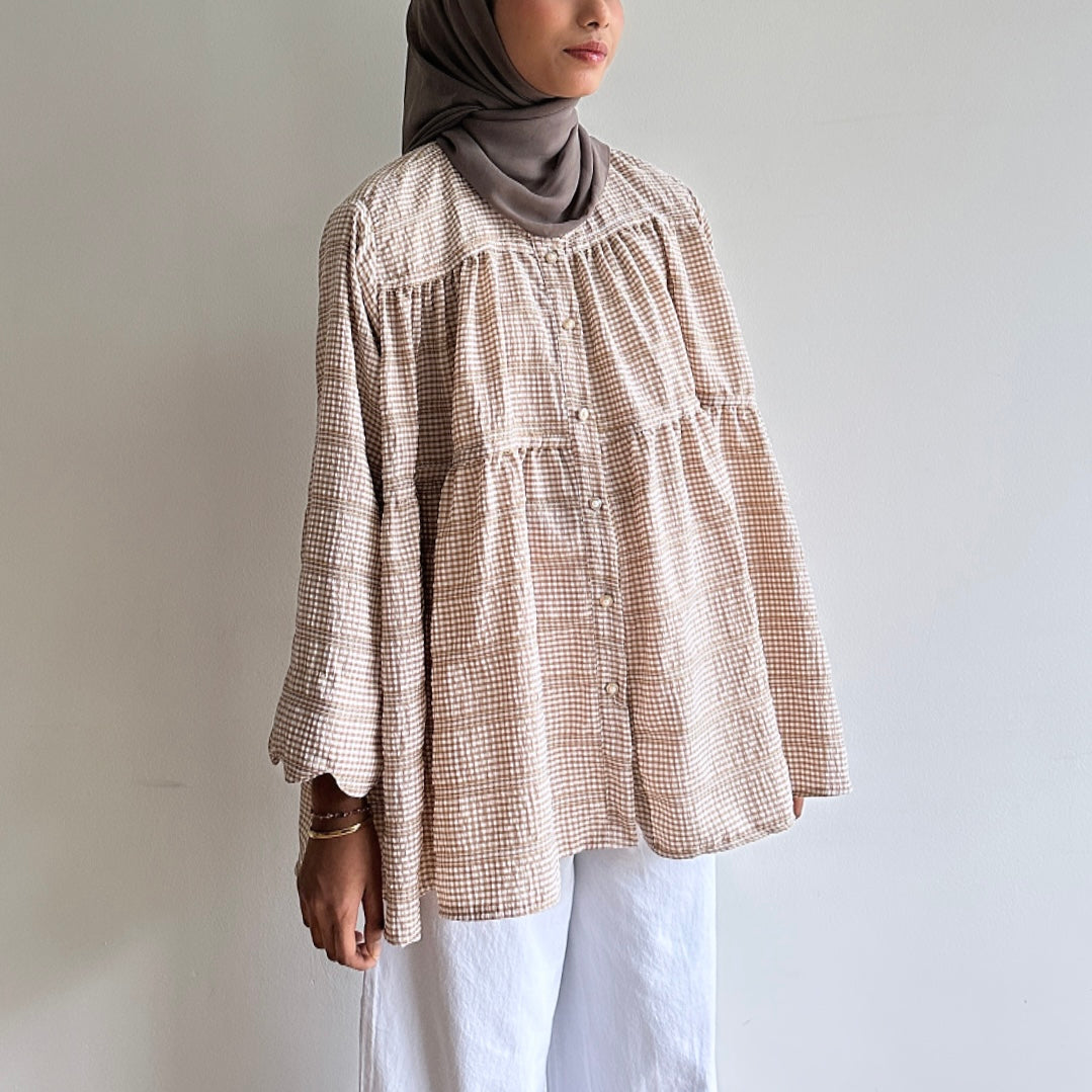 Bella gingham tiered blouse