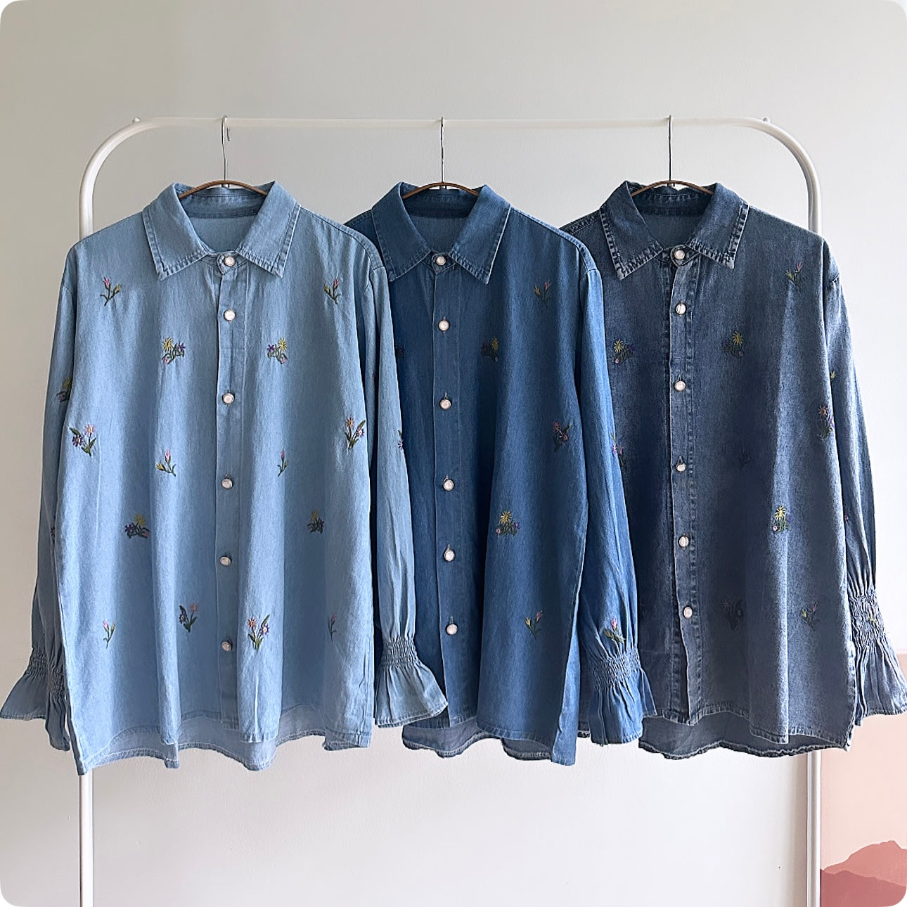 Fay floral embroidered denim shirt