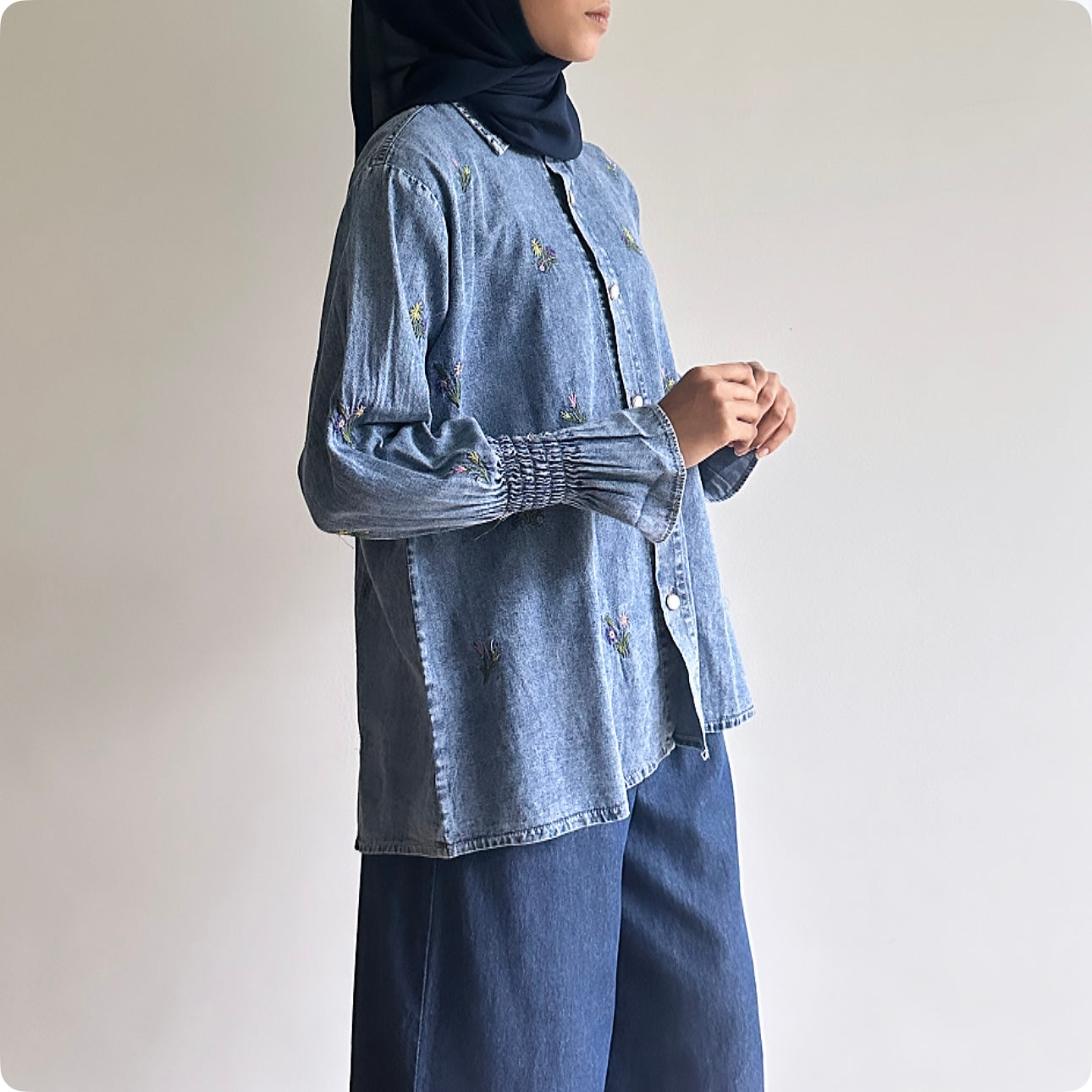 Fay floral embroidered denim shirt
