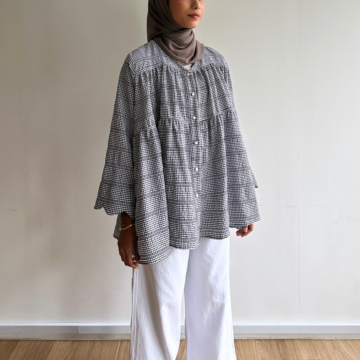 Bella gingham tiered blouse