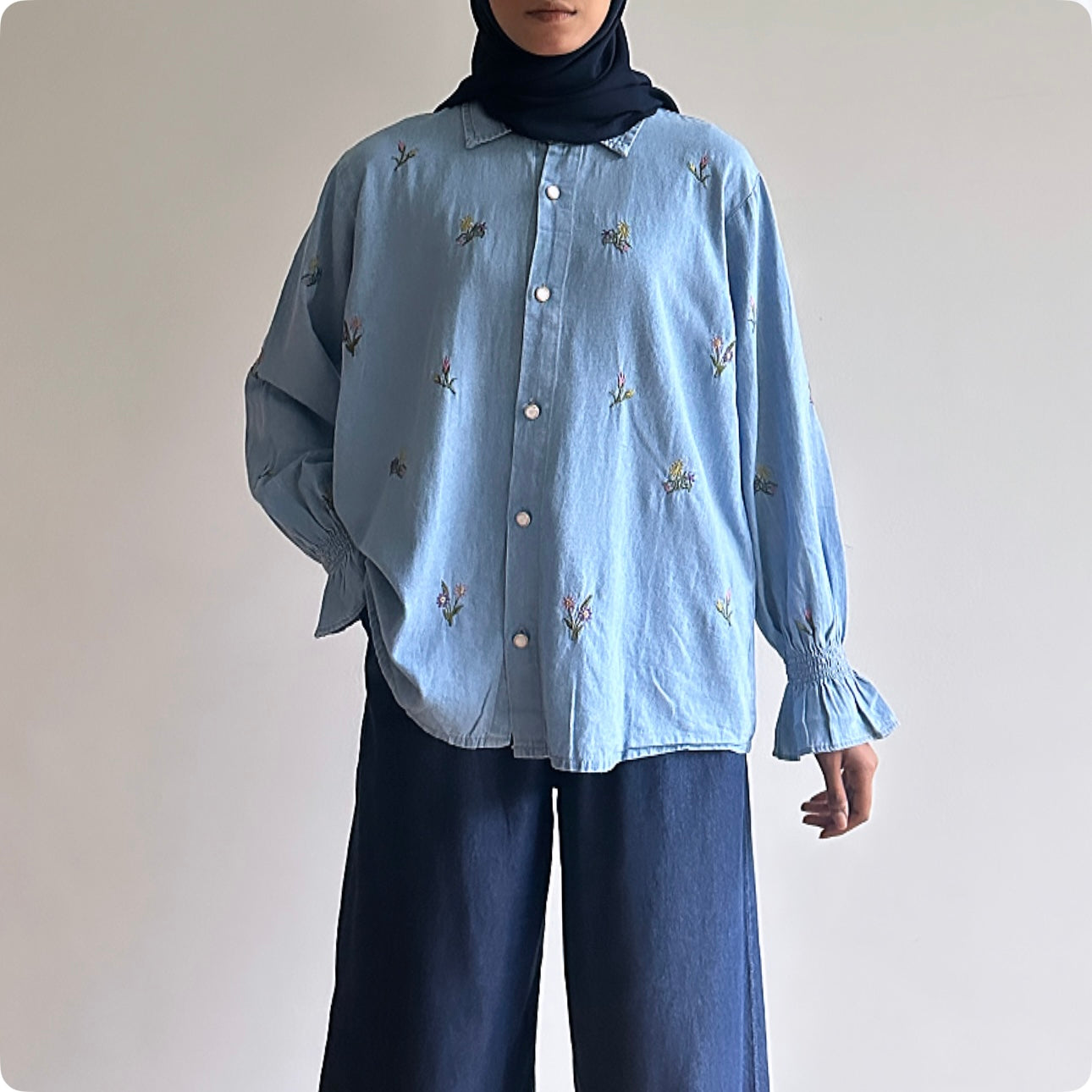 Fay floral embroidered denim shirt