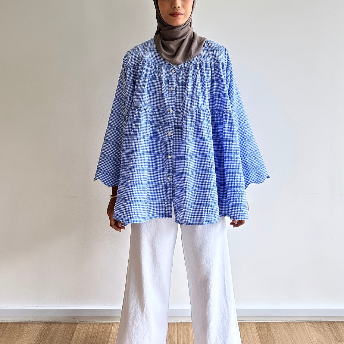 Bella gingham tiered blouse