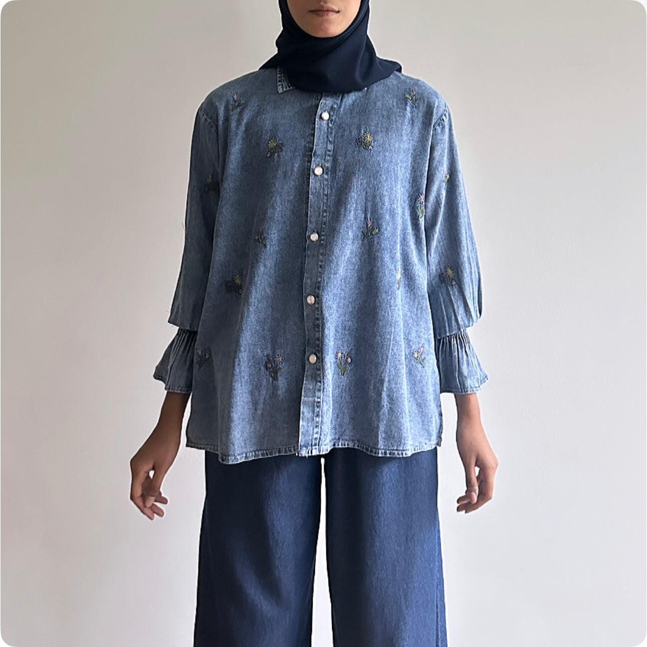 Fay floral embroidered denim shirt