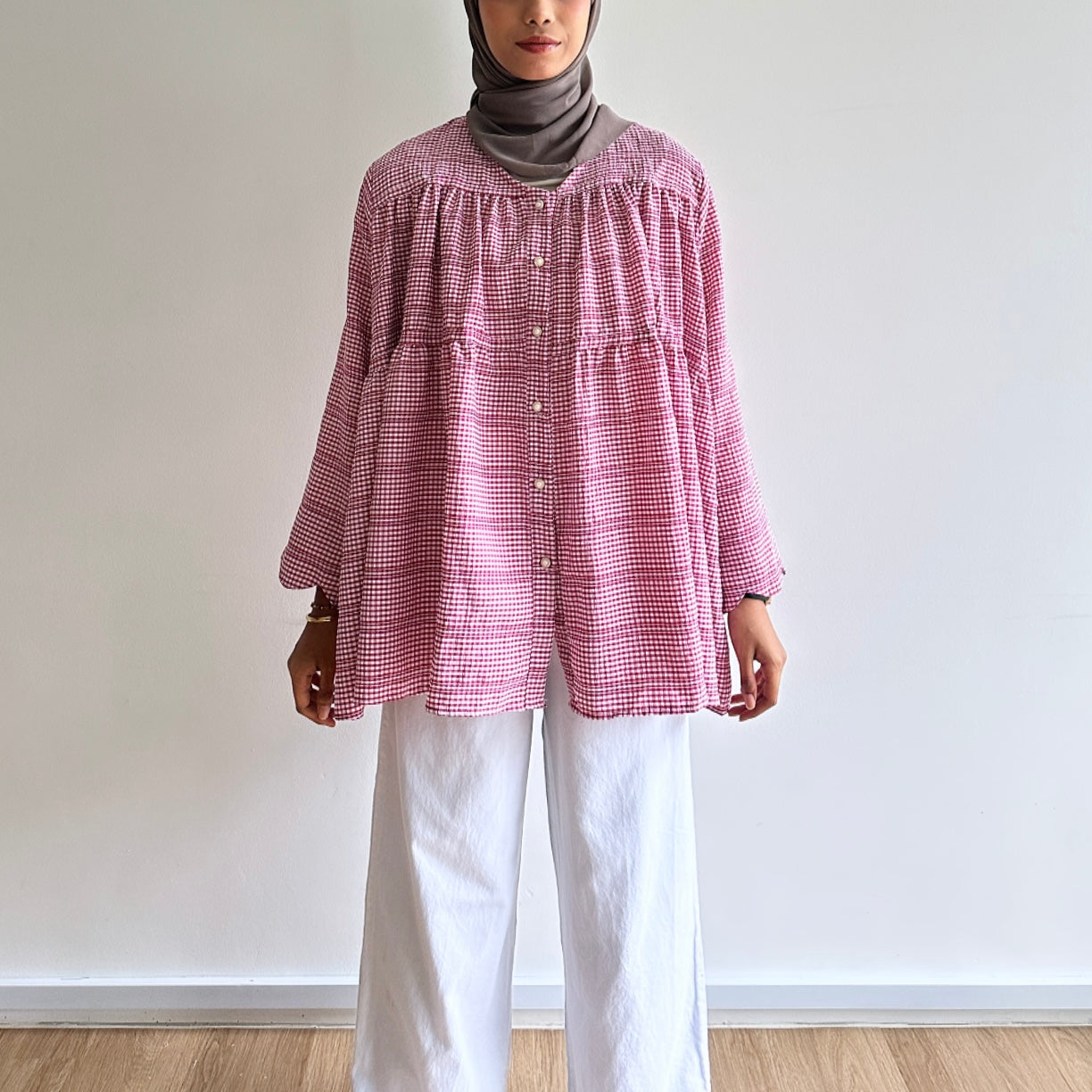 Bella gingham tiered blouse