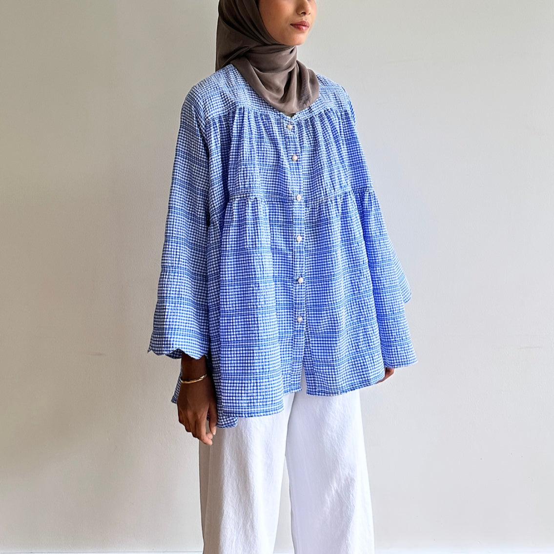 Bella gingham tiered blouse