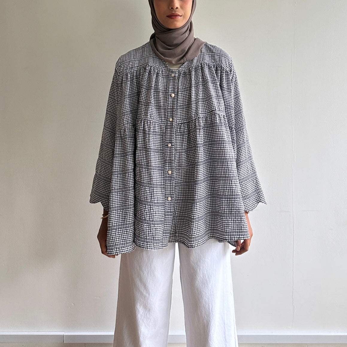 Bella gingham tiered blouse