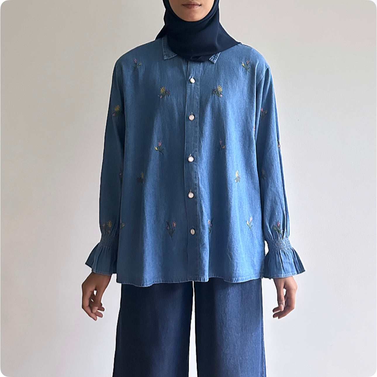 Fay floral embroidered denim shirt