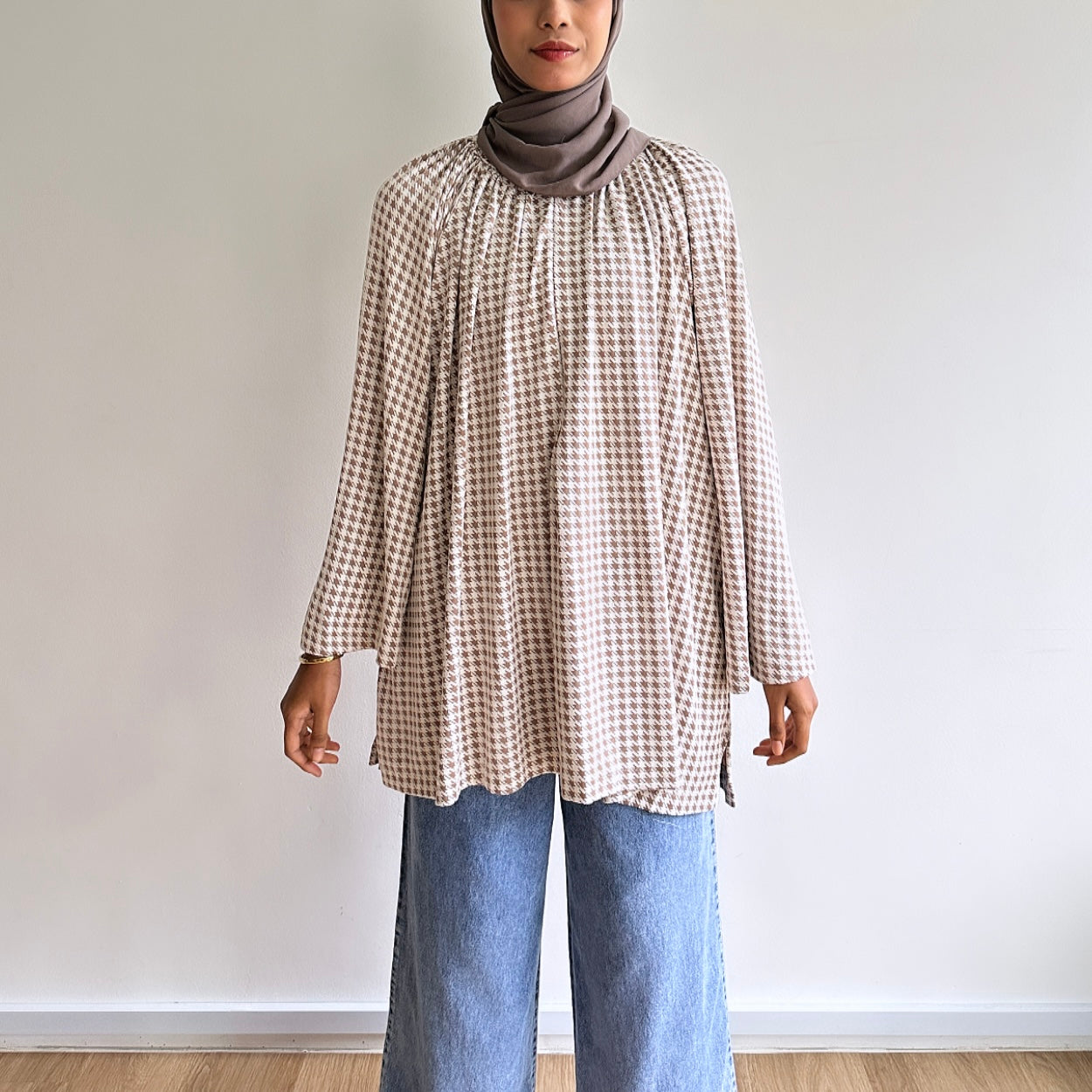 Kate houndstooth raglan blouse