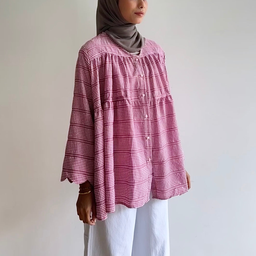 Bella gingham tiered blouse