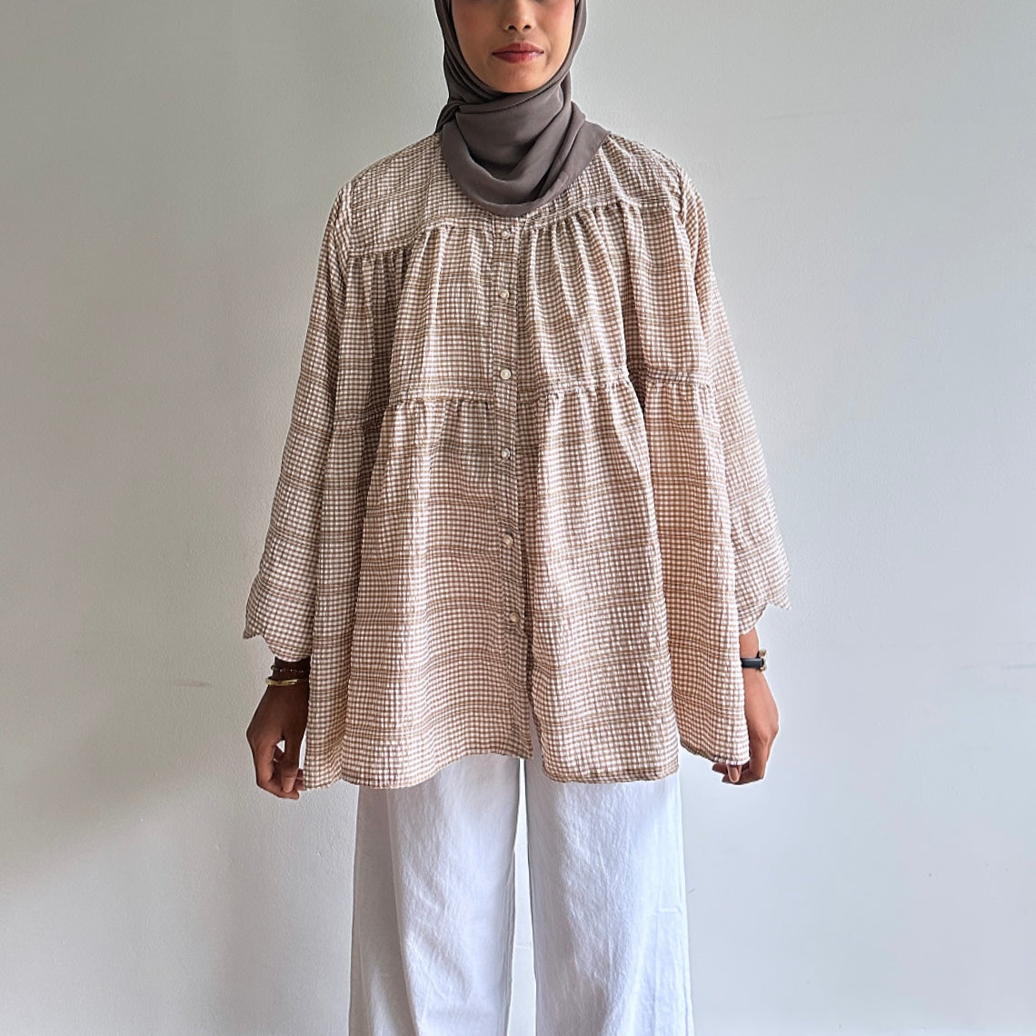 Bella gingham tiered blouse