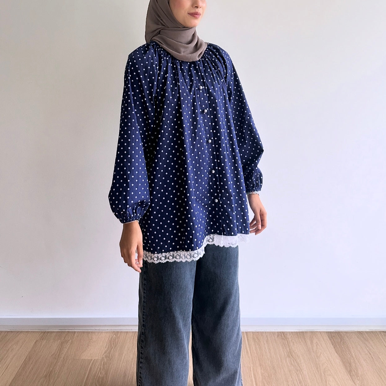 Mara Plaid Lace Polka Dot Blouse