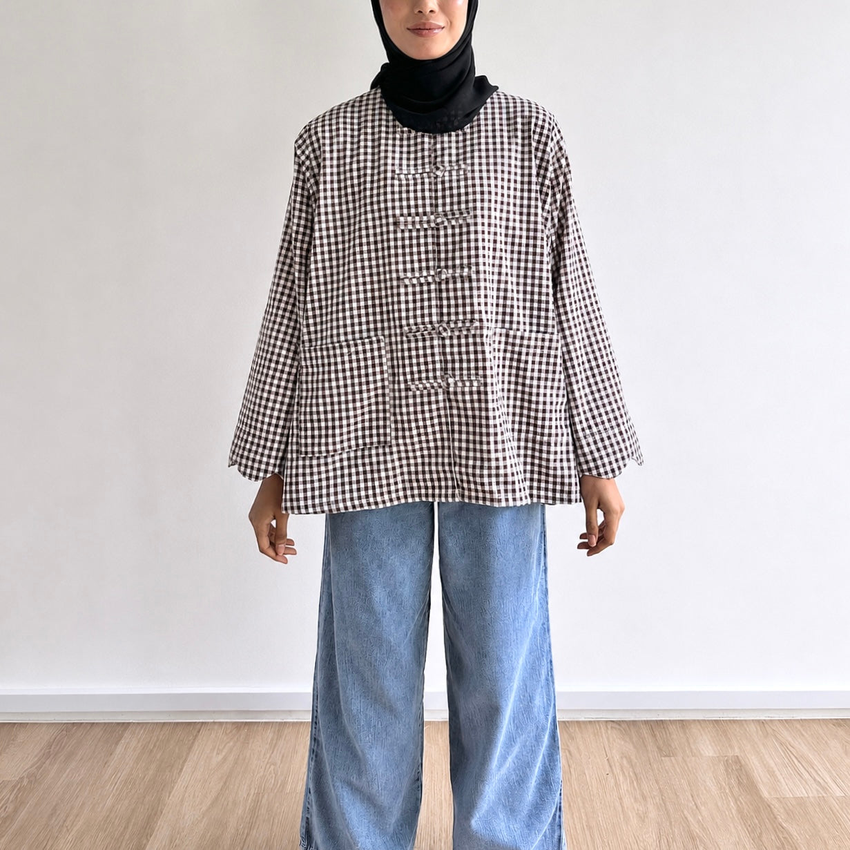 Bella Gingham Knot Button Blouse
