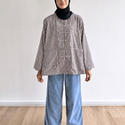Bella Gingham Knot Button Blouse