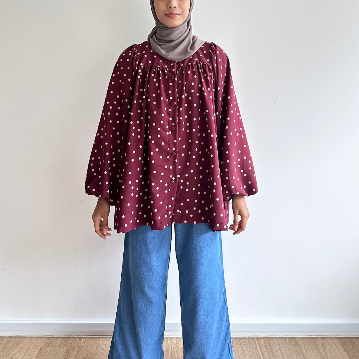 Celeste polka dot blouse