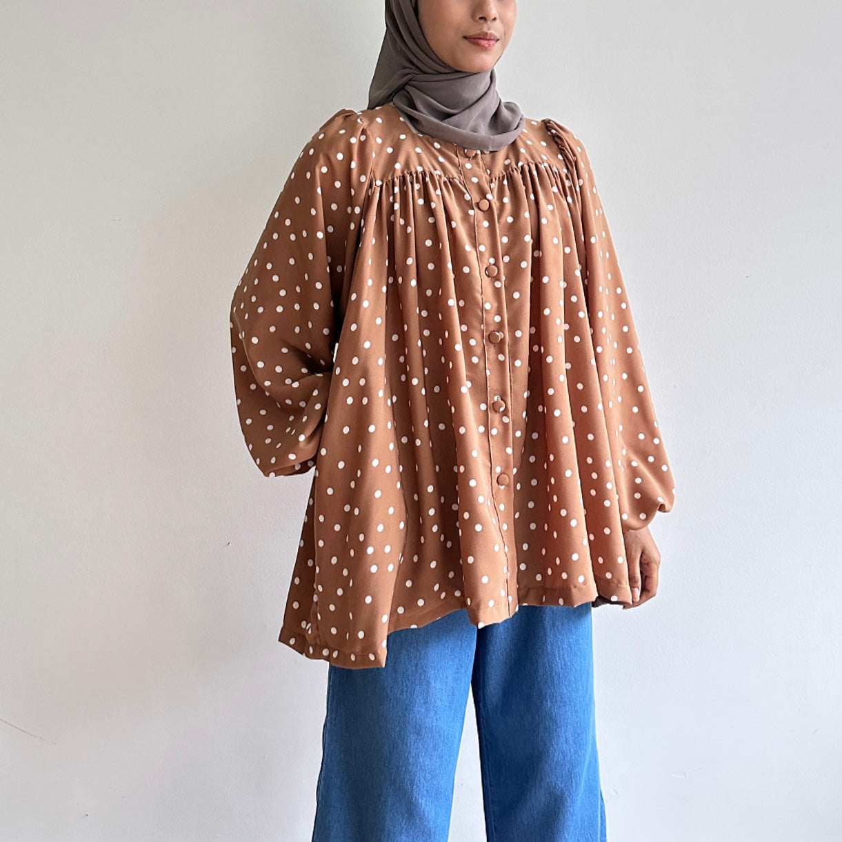 Celeste polka dot blouse