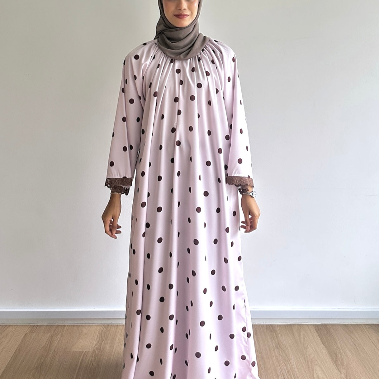 Haya Lace Trim Polka Dot Dress