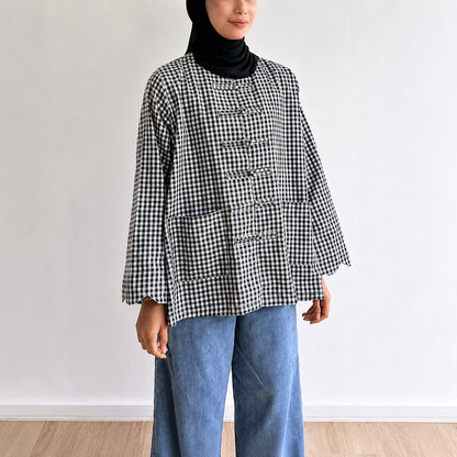 Bella Gingham Knot Button Blouse