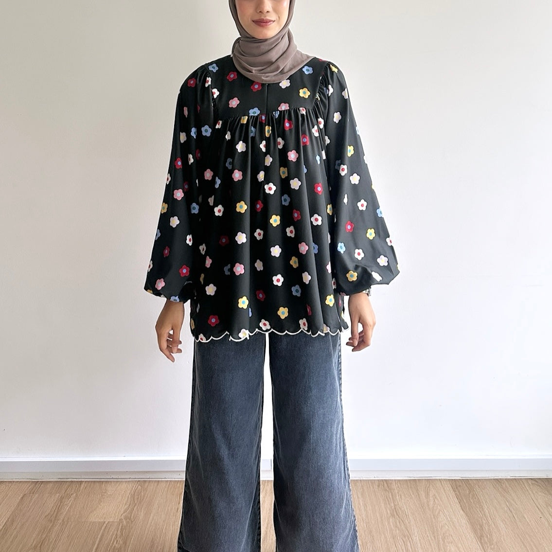 Anna floral puffy sleeve blouse