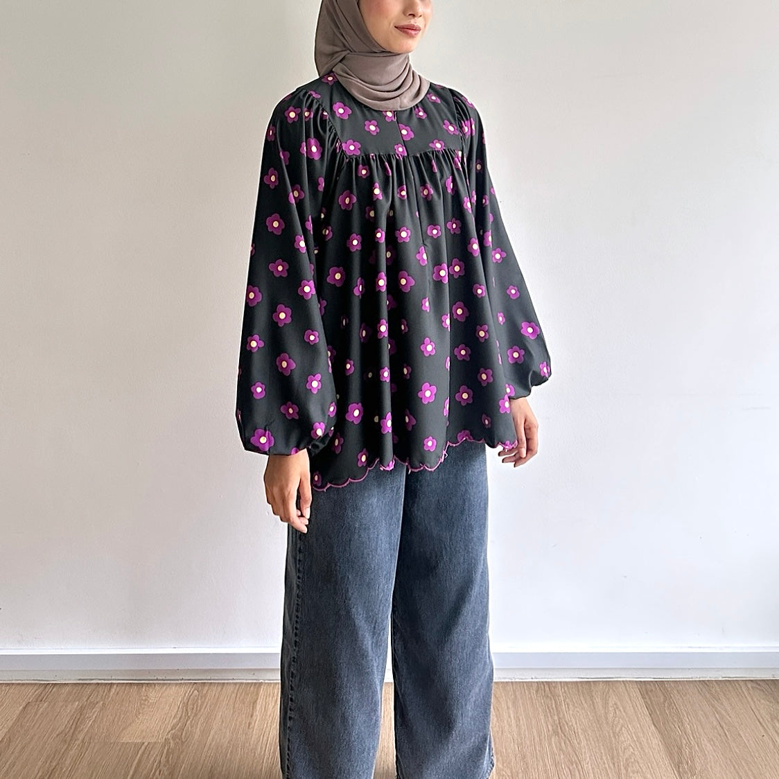 Anna floral puffy sleeve blouse