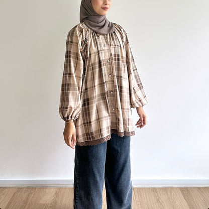 Mara Plaid Lace Hem Blouse
