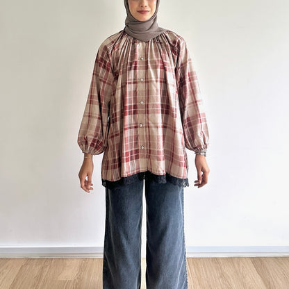 Mara Plaid Lace Hem Blouse