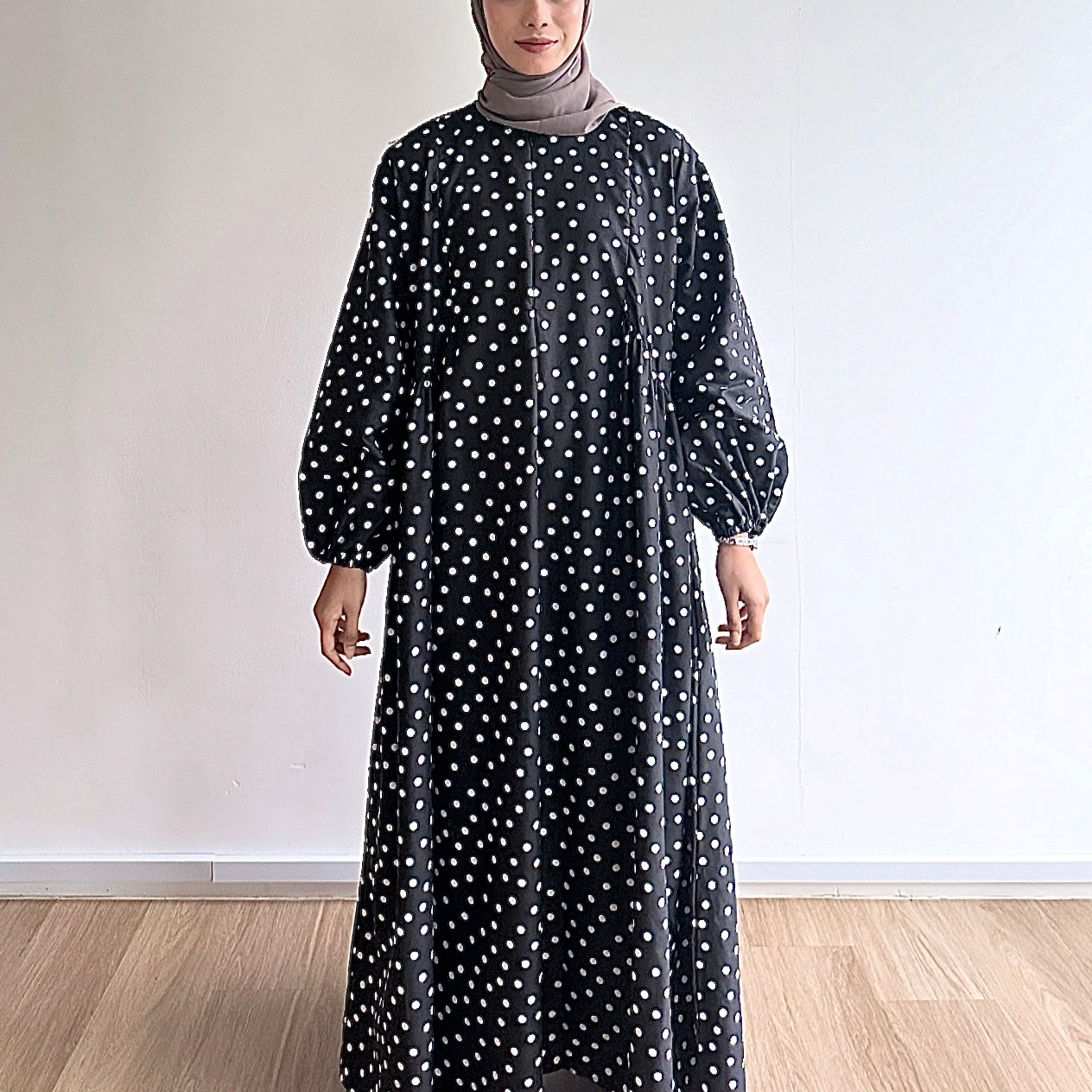 Audrey Gathered Polka Dot Dress
