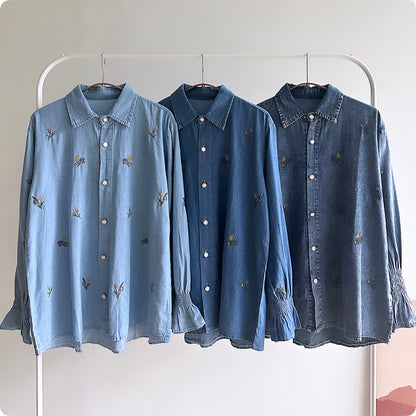 Fay floral embroidered denim shirt