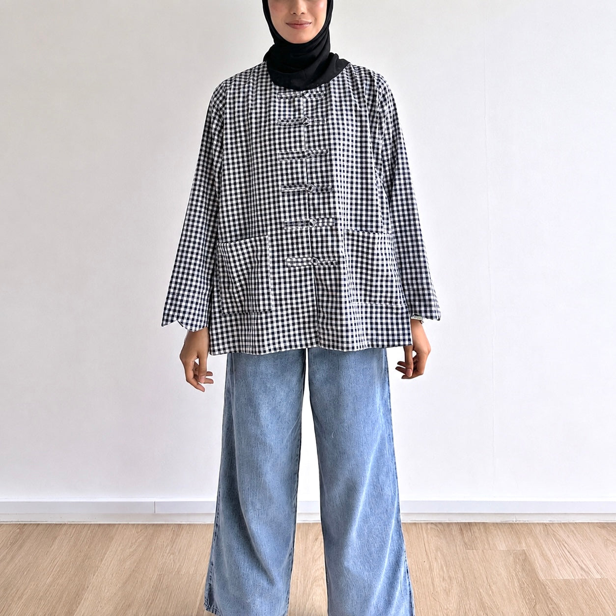 Bella Gingham Knot Button Blouse
