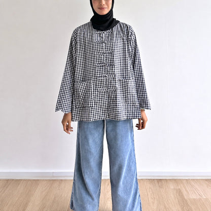 Bella Gingham Knot Button Blouse