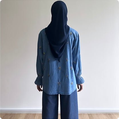 Fay floral embroidered denim shirt