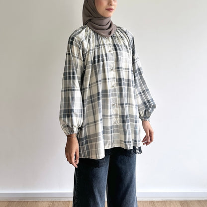 Mara Plaid Lace Hem Blouse