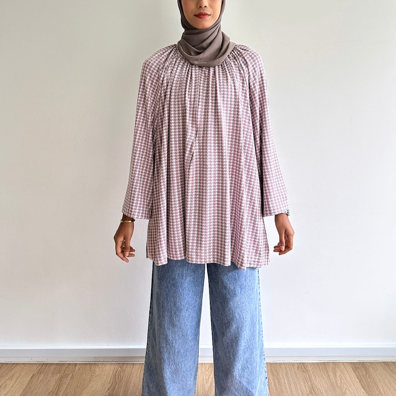 Kate houndstooth raglan blouse