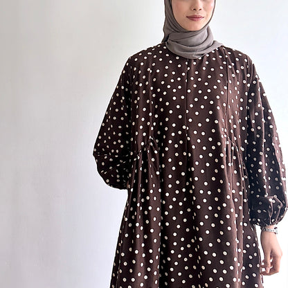 Audrey Gathered Polka Dot Dress
