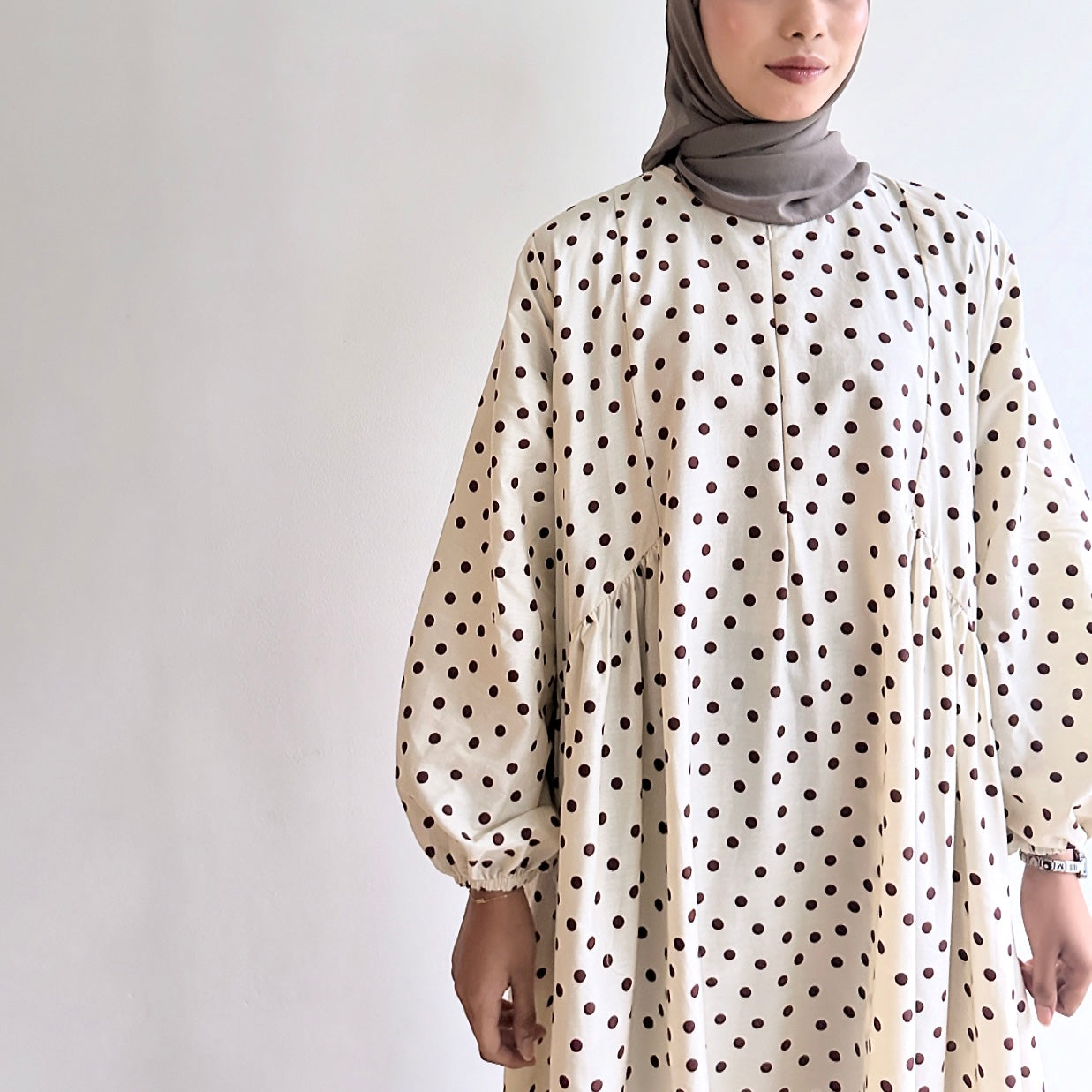 Audrey Gathered Polka Dot Dress