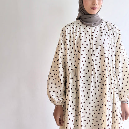 Audrey Gathered Polka Dot Dress