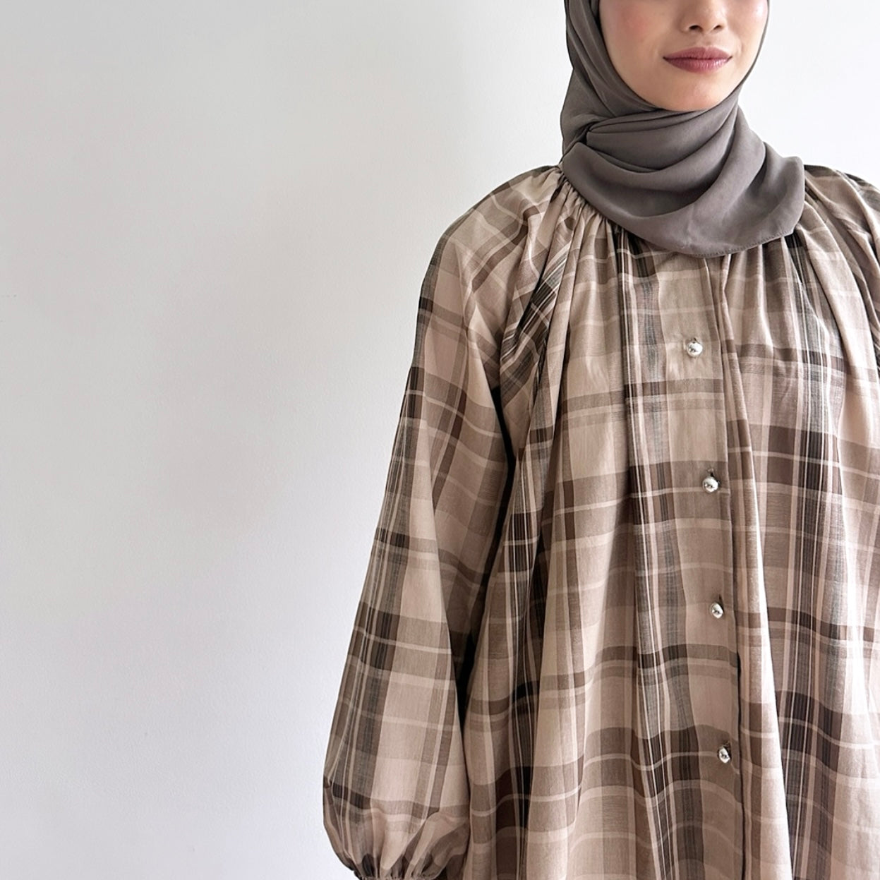 Mara Plaid Lace Hem Blouse