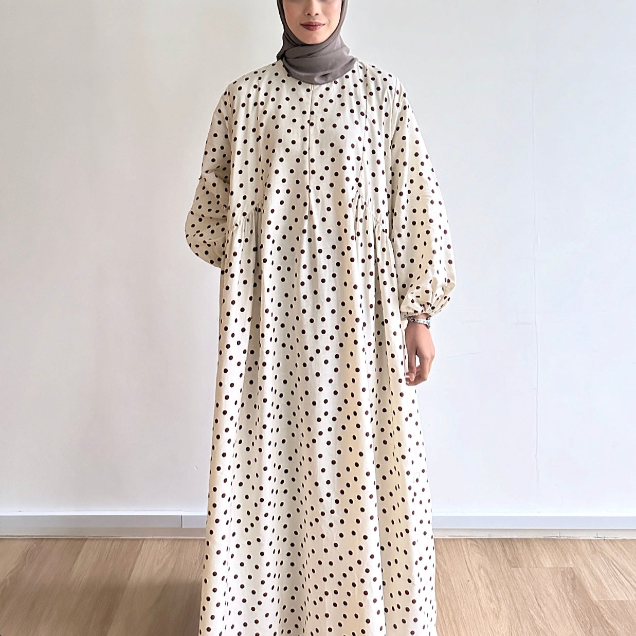 Audrey Gathered Polka Dot Dress