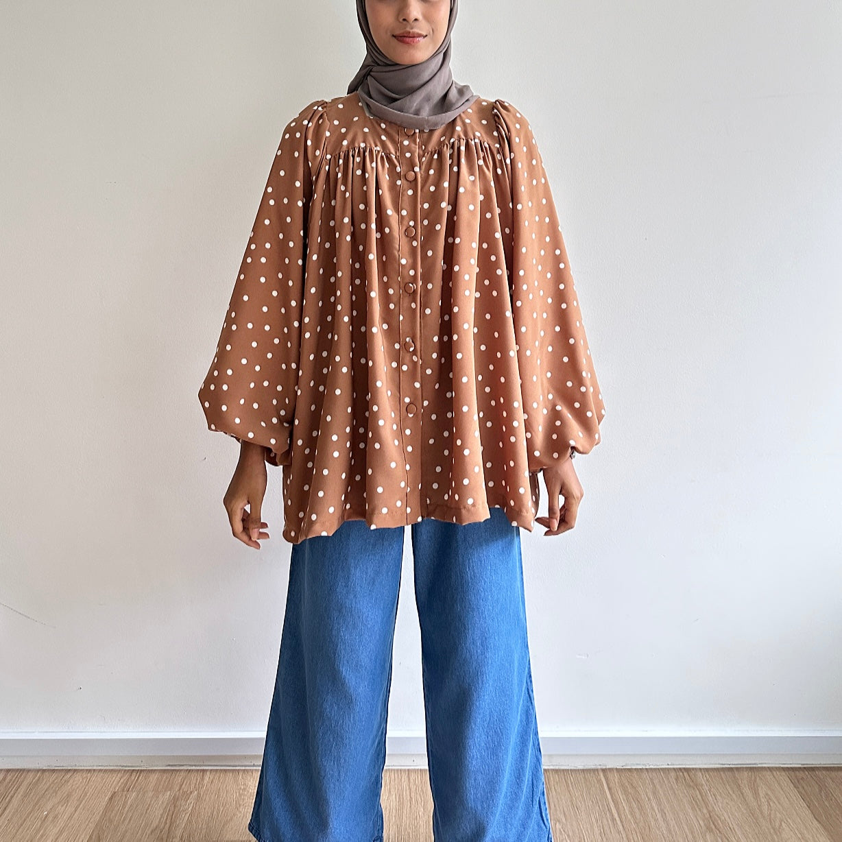 Celeste polka dot blouse