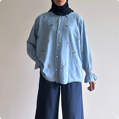 Fay floral embroidered denim shirt