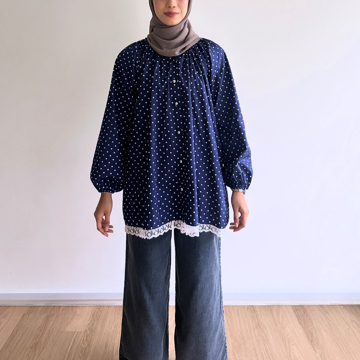 Mara Plaid Lace Polka Dot Blouse