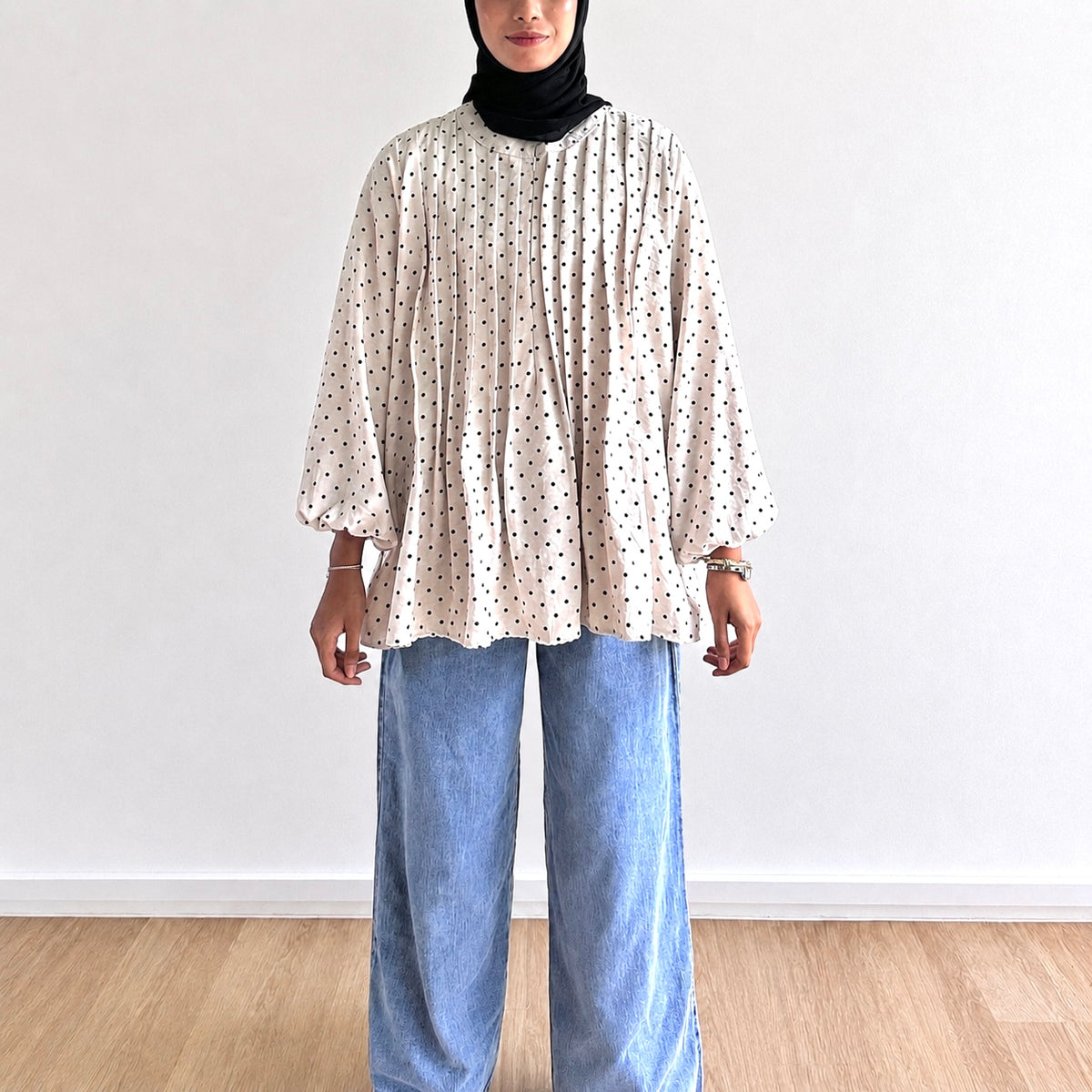 Yara Polka Dot Pleated Blouse