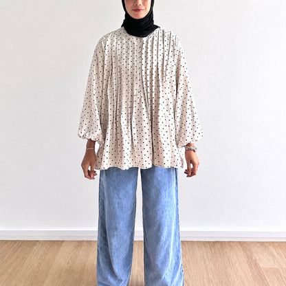 Yara Polka Dot Pleated Blouse
