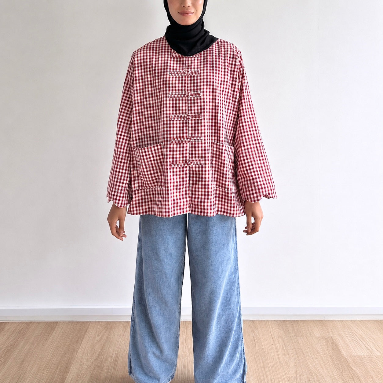 Bella Gingham Knot Button Blouse