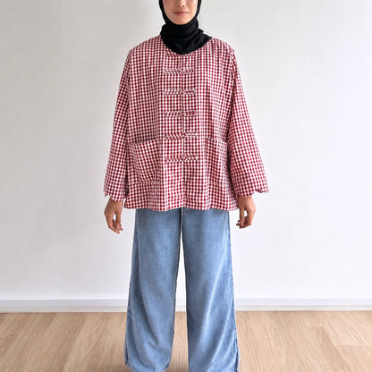 Bella Gingham Knot Button Blouse