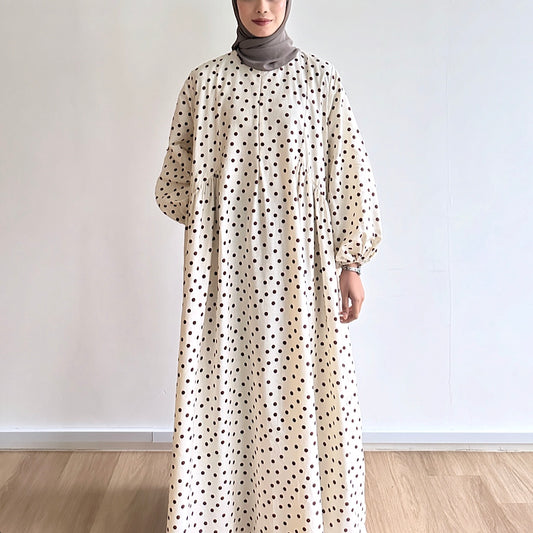 Audrey Gathered Polka Dot Dress