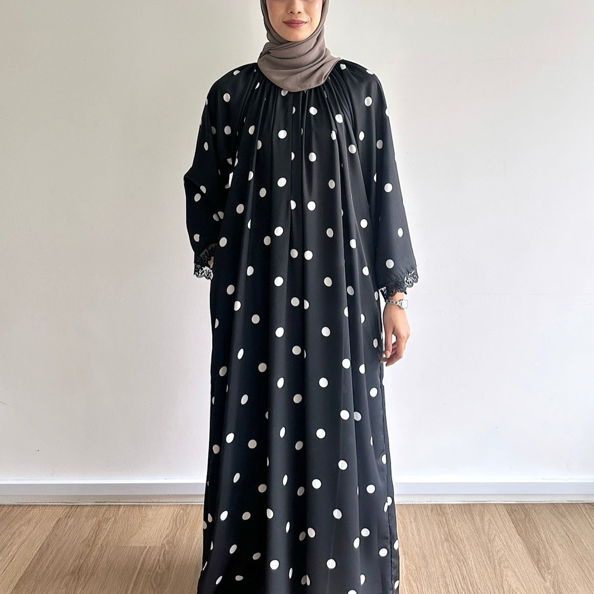 Haya Lace Trim Polka Dot Dress