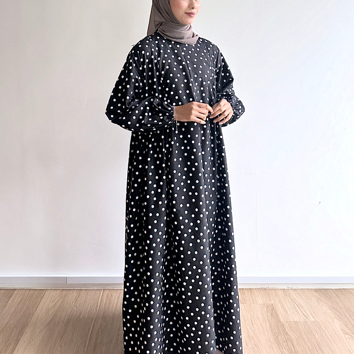 Audrey Gathered Polka Dot Dress