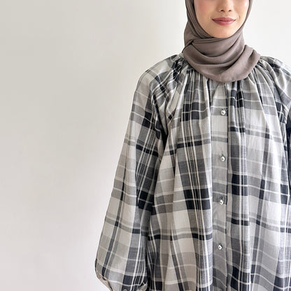Mara Plaid Lace Hem Blouse