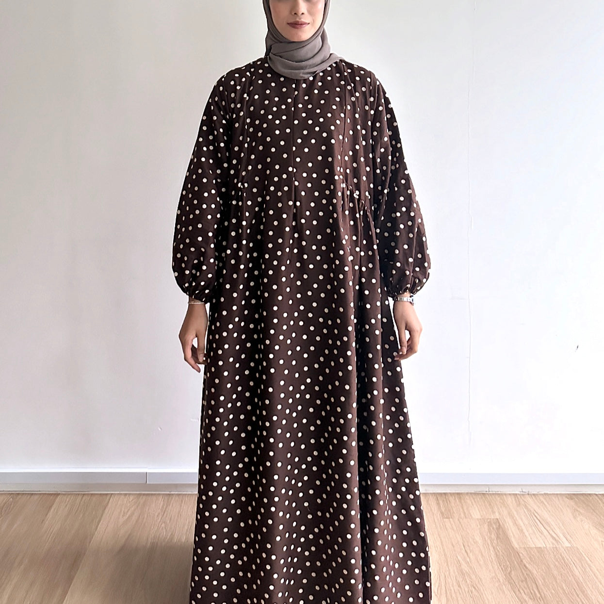 Audrey Gathered Polka Dot Dress