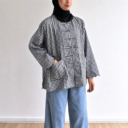 Bella Gingham Knot Button Blouse